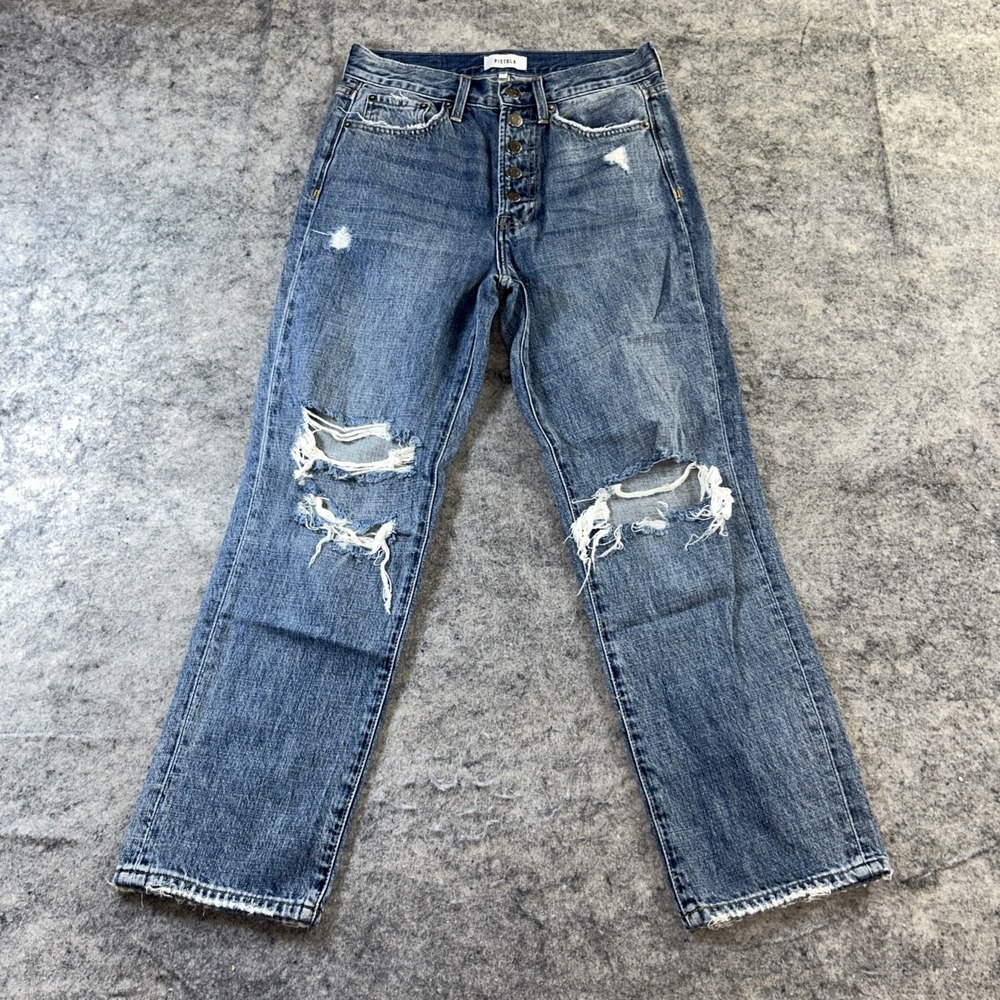 Pistola Jeans Women's 26 Medium Wash Charlie Exposed Button Fly Distressed Y2K